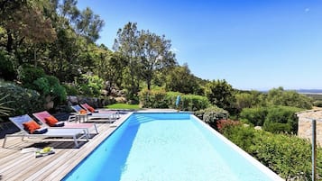 Een buitenzwembad, een verwarmd zwembad