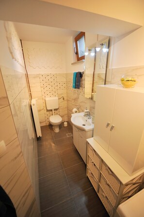 Apartment (Wellness with hot tub&sauna) | Bathroom | Shower, hair dryer, towels - Apartments Jernej (Brezice)