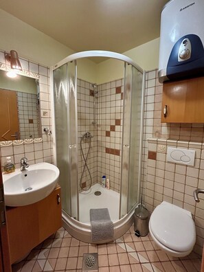 Classic Apartment (Two Bedroom Apartment) | Bathroom | Shower, slippers, towels - Apartment Crystal Rose (Kranjska Gora)
