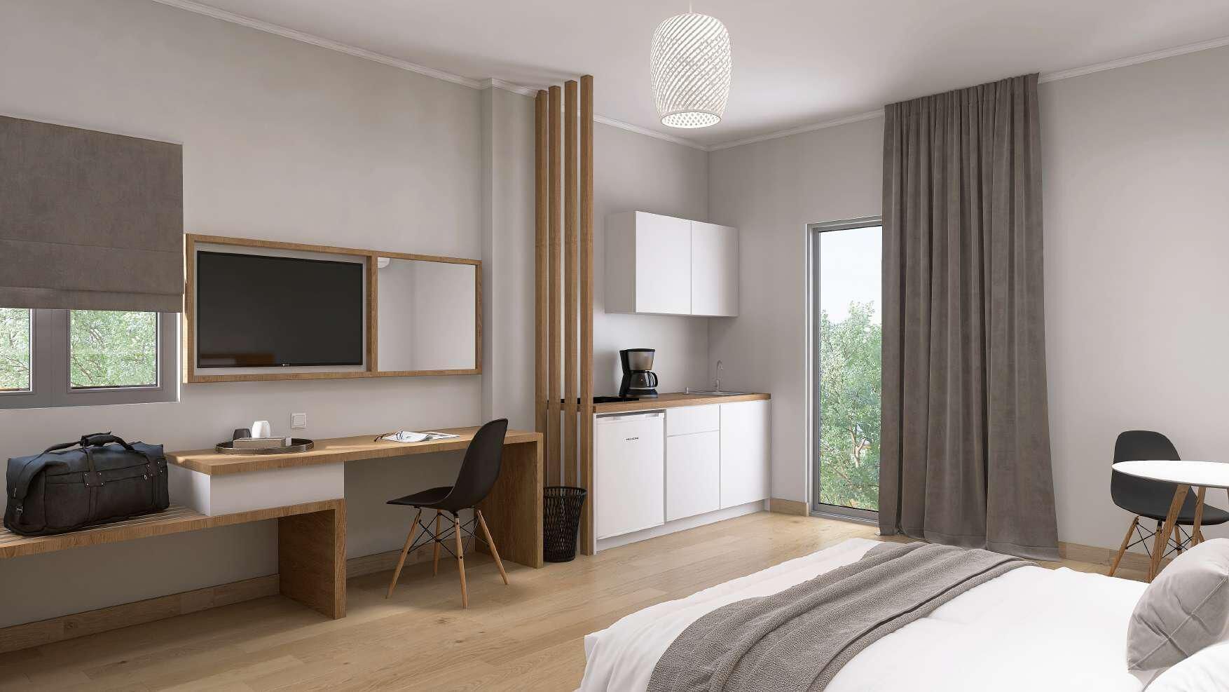 Basic Apartment | Minibar, in-room safe, desk, blackout drapes