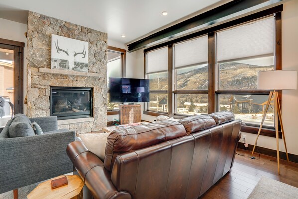 TV, fireplace, DVD player, music library