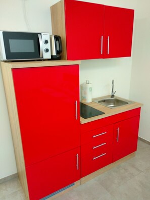 Fridge, stovetop, dishwasher, electric kettle