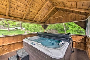 Indoor spa tub - Lake View & Hot Tub: Wrightsville Cabin! (Wrightsville)