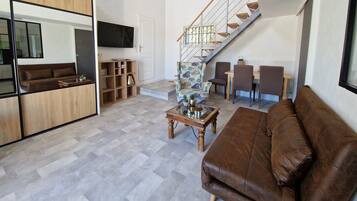 Televisie, een dvd-speler, boeken en een stereo