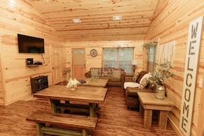 Smart TV, chimenea, videojuegos y reproductor de DVD
