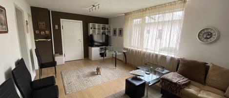 TV, peis, bøker og stereoanlegg