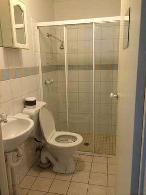 Studio, 1 Bedroom | Bathroom | Shower, free toiletries, towels, toilet paper