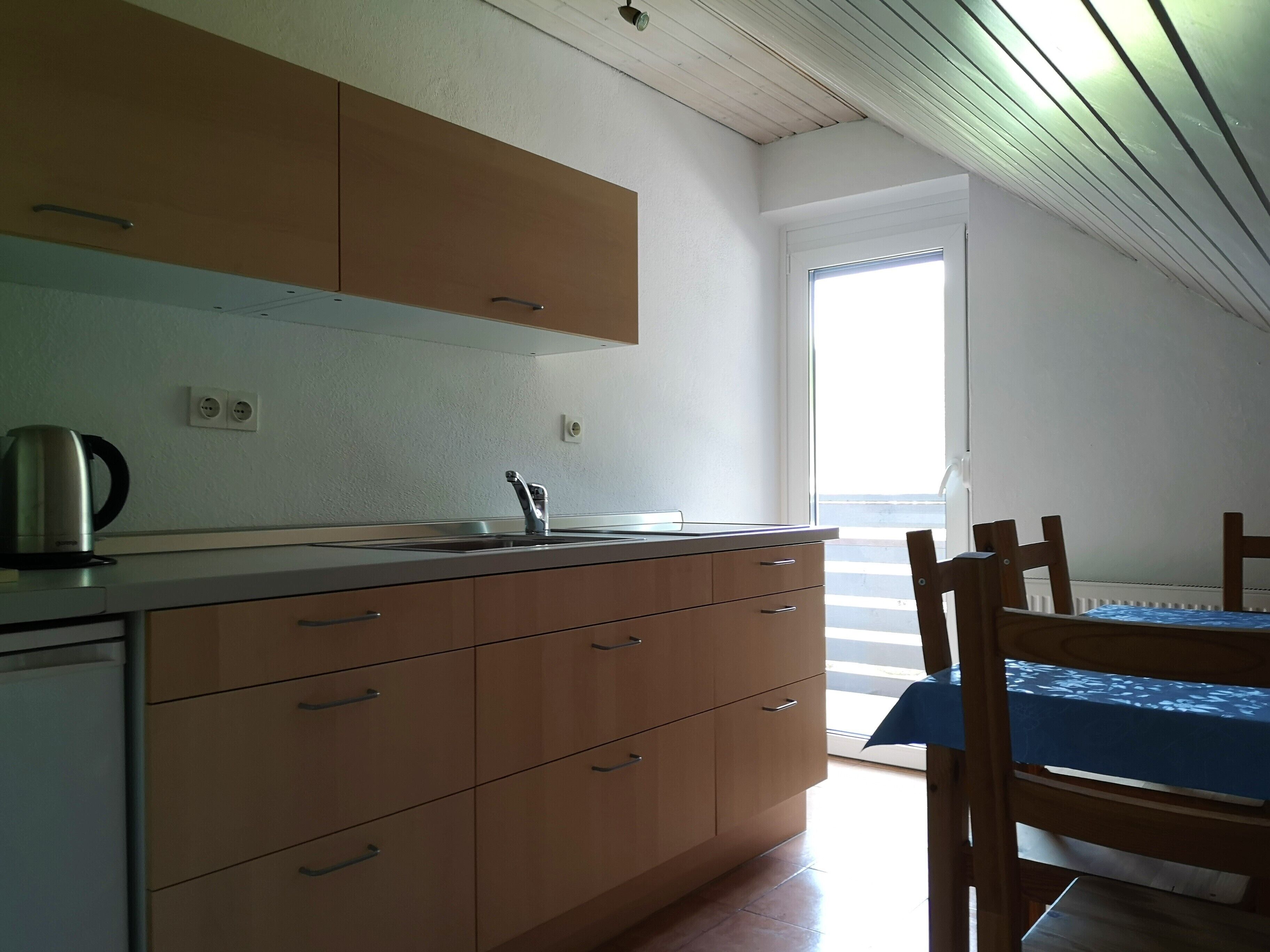 Apartment | Eigene Küche | Kühlschrank, Mikrowelle, Herdplatte, Wasserkocher mit Kaffee-/Teezubehör