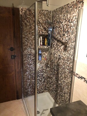 Hair dryer, towels, toilet paper