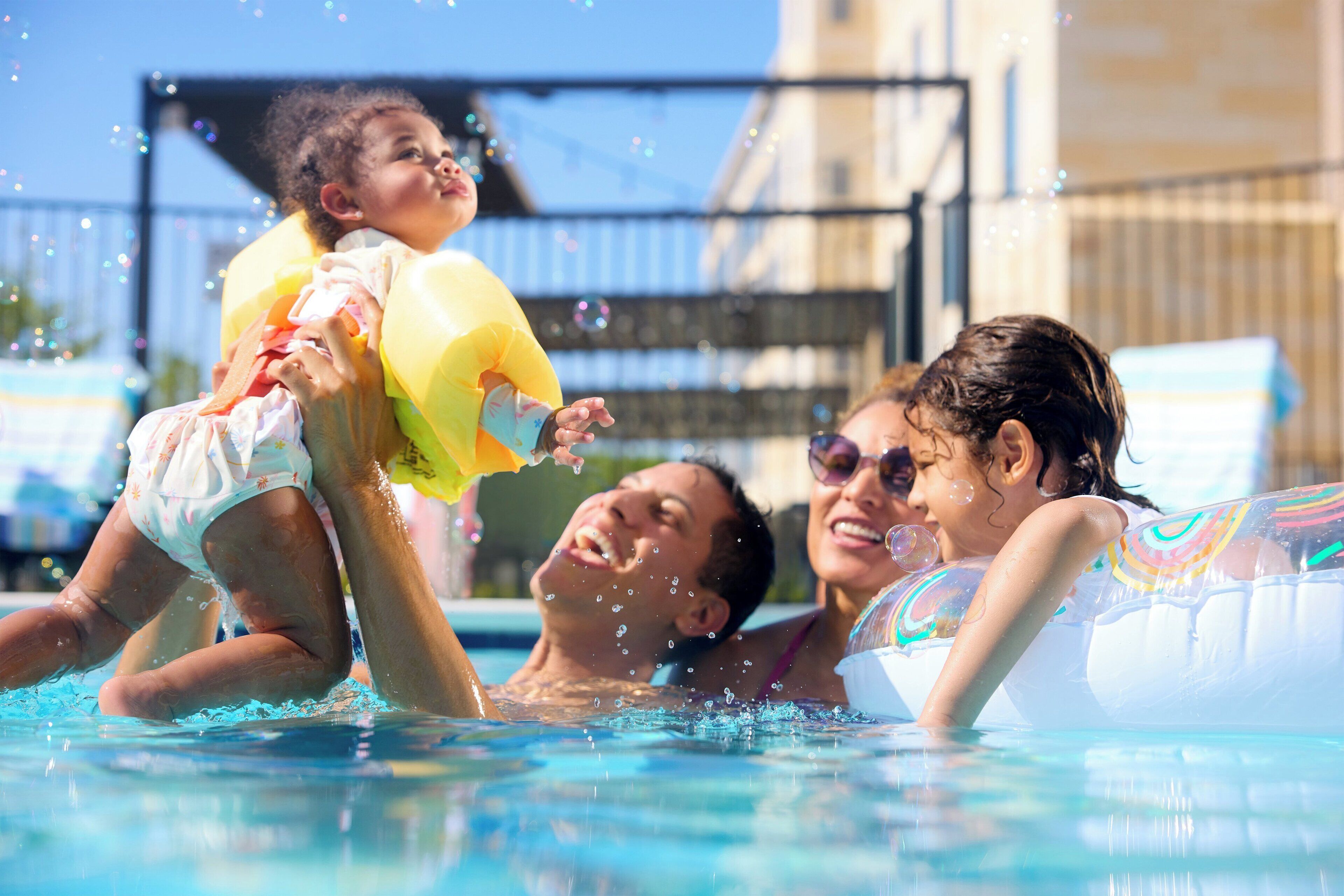 Seasonal outdoor pool, sun loungers