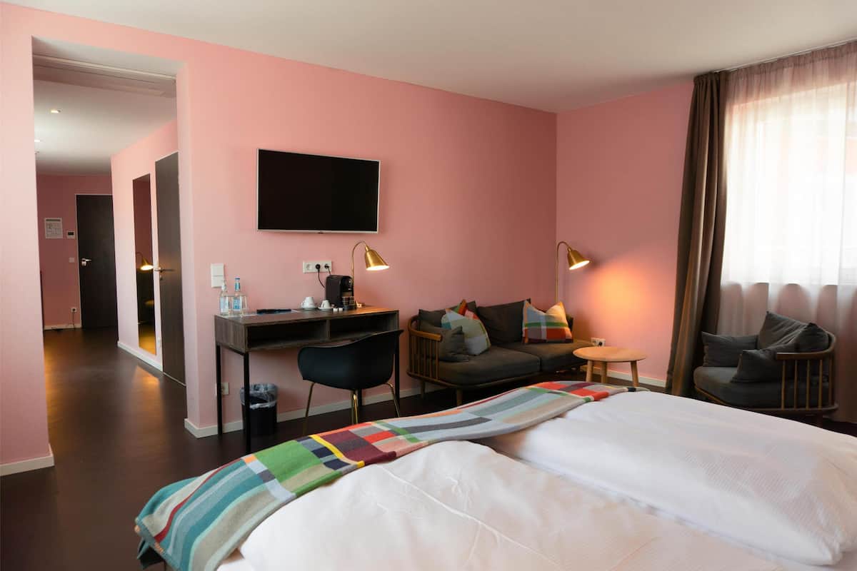 In-room safe, desk, laptop workspace, blackout curtains