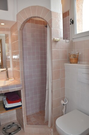 Hair dryer, towels, toilet paper