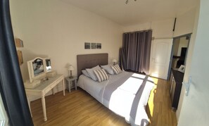 1 bedroom, desk, iron/ironing board, travel cot
