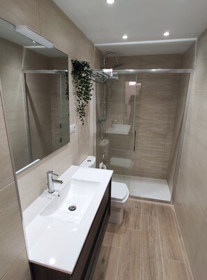 Bathtub, hair dryer, bidet, towels