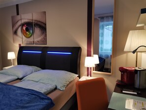 Individually decorated, individually furnished, desk, laptop workspace