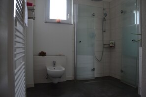 Regadera, secadora de cabello, bidet, toallas 