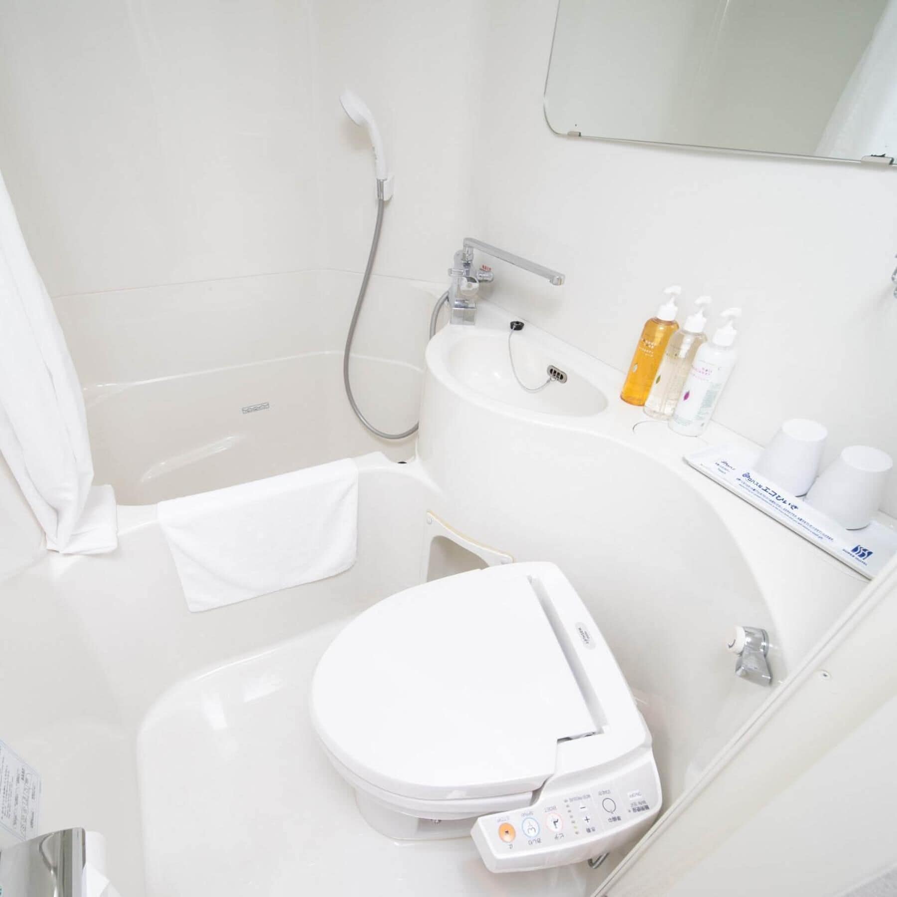 combined shower/bathtub, free toiletries, hair dryer, slippers