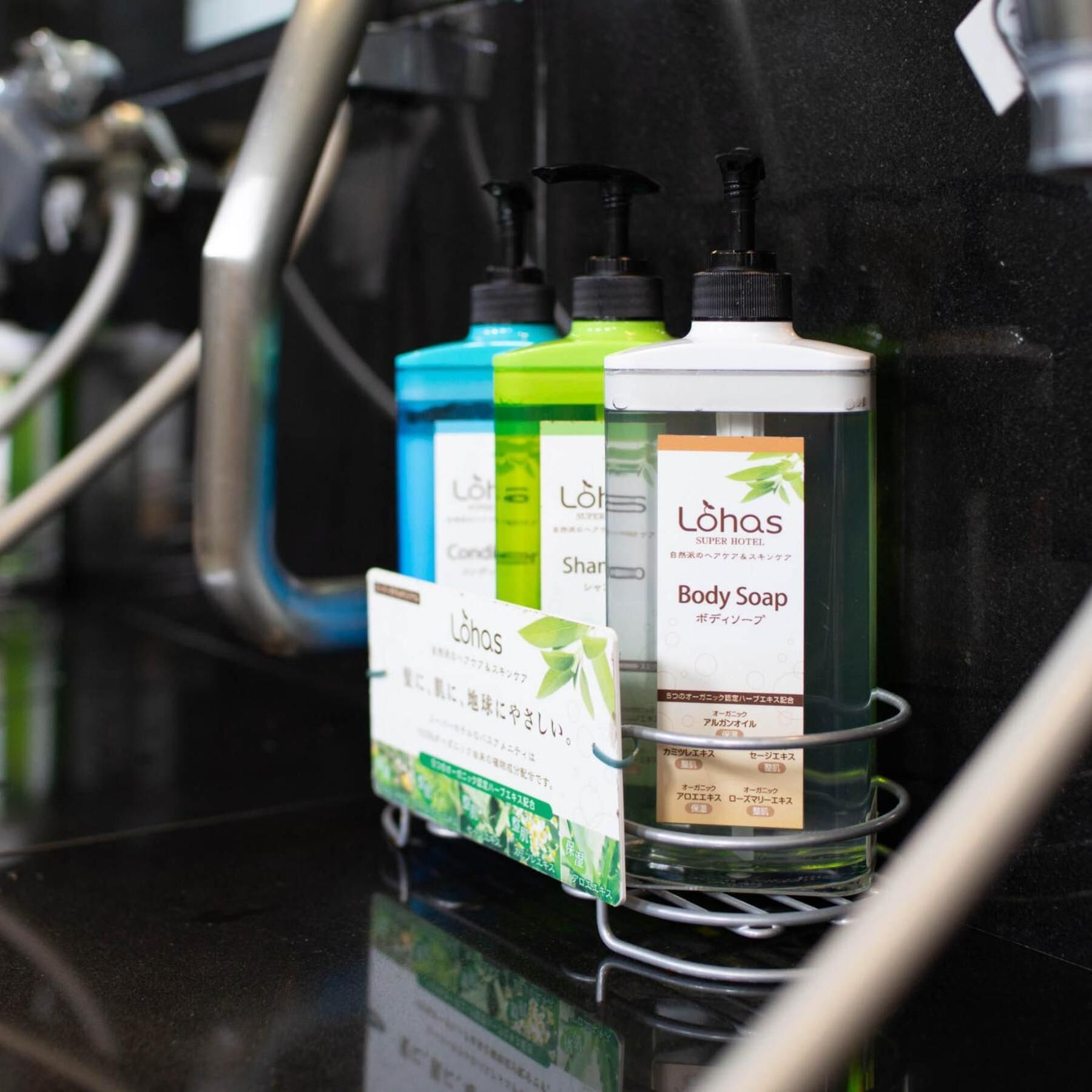 combined shower/bathtub, free toiletries, hair dryer, slippers