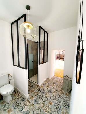 Douche, sèche-cheveux, serviettes fournies, papier toilette