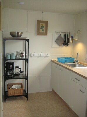 Kjøleskap, mikrobølgeovn, kokeplater og oppvaskmaskin