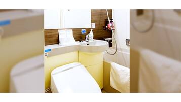 Hair dryer, towels, shampoo