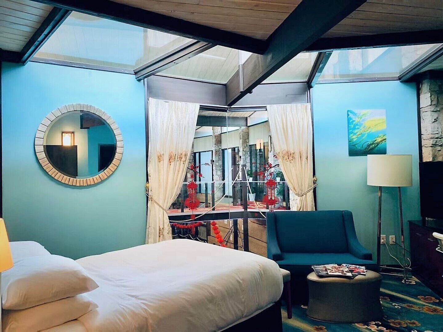 Panorama-Zimmer, Whirlpool, Poolblick | Bettwäsche aus ägyptischer Baumwolle, hochwertige Bettwaren