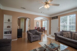 Condo, Multiple Beds, Private Pool | Living room | 42-inch TV with cable channels, fireplace