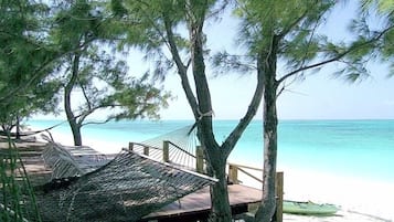 On the beach, sun-loungers, beach towels