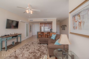 Condo, 1 Queen Bed with Sofa bed, Private Pool, Beach View | Living room | 42-inch TV with cable channels - Ocean Club 103 (Biloxi)