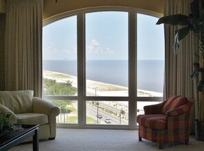 Condo, Multiple Beds, Private Pool, Beach View | Living room | 42-inch TV with cable channels