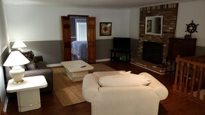 Smart TV, fireplace, video games, DVD player