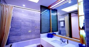 Shower, free toiletries, hair dryer, slippers