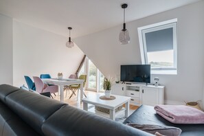 TV connectée, cheminée, livres