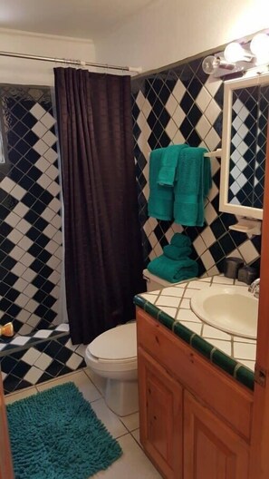 Suihku, hiustenkuivaaja, pyyhkeet