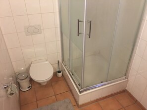 Dusche, Handtücher, Seife, Toilettenpapier