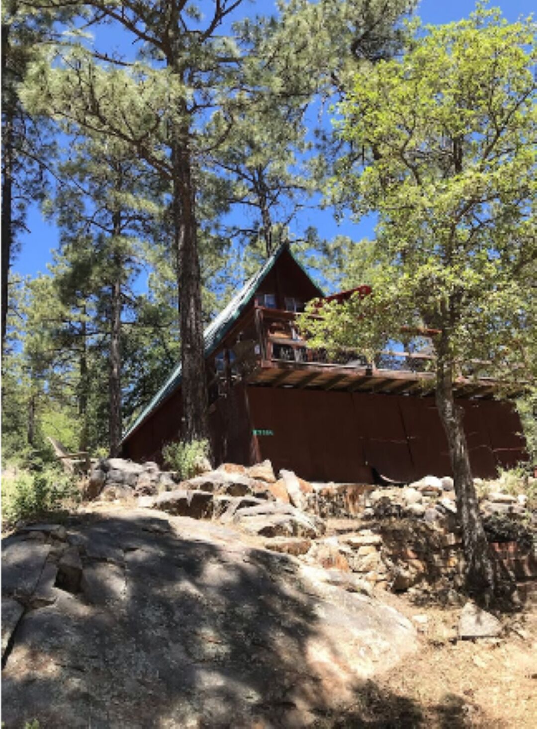 rustic a frame cabin in woods