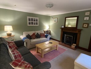 Fernseher, Kamin, DVD-Player, Bücher