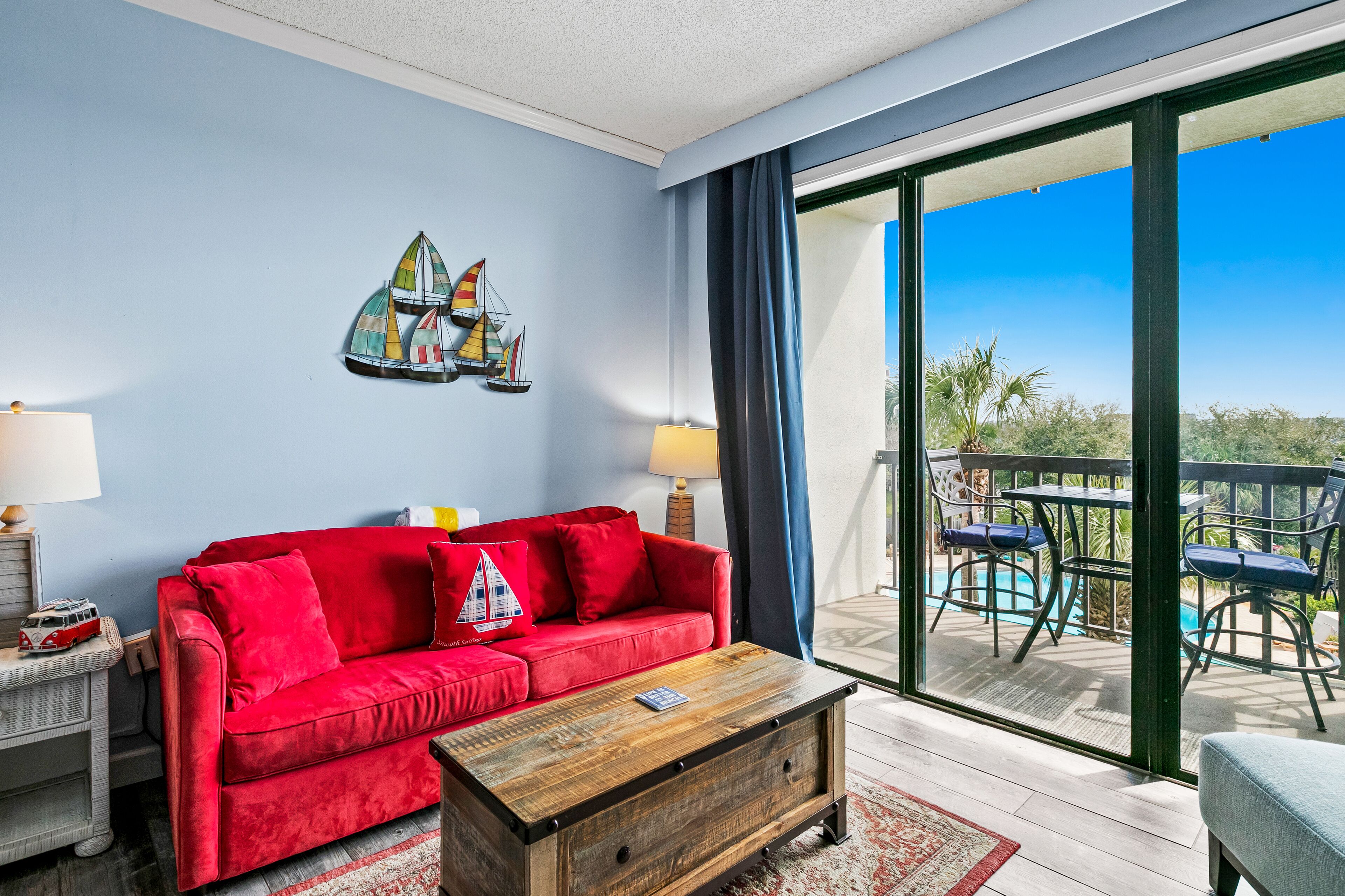 Cozy, waterfront efficiency with a balcony & a pool