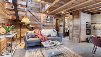 Smart TV, fireplace, DVD player, books