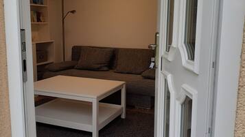 TV, DVD player, books, video library