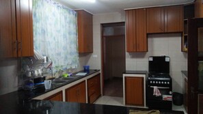 Fridge, microwave, oven, electric kettle
