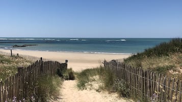 På stranden och solstolar