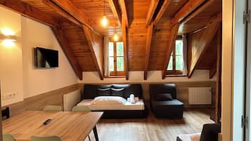 1 kamar tidur, tempat tidur bayi (biaya tambahan), dan seprai linen