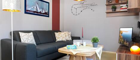 TV, DVD player, books, music library