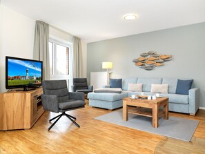TV, fireplace, DVD player, books - Apt. RINGEL ROBBE - dream apartment with harbor views! (Insel Poel / OT Timmendorf Strand)