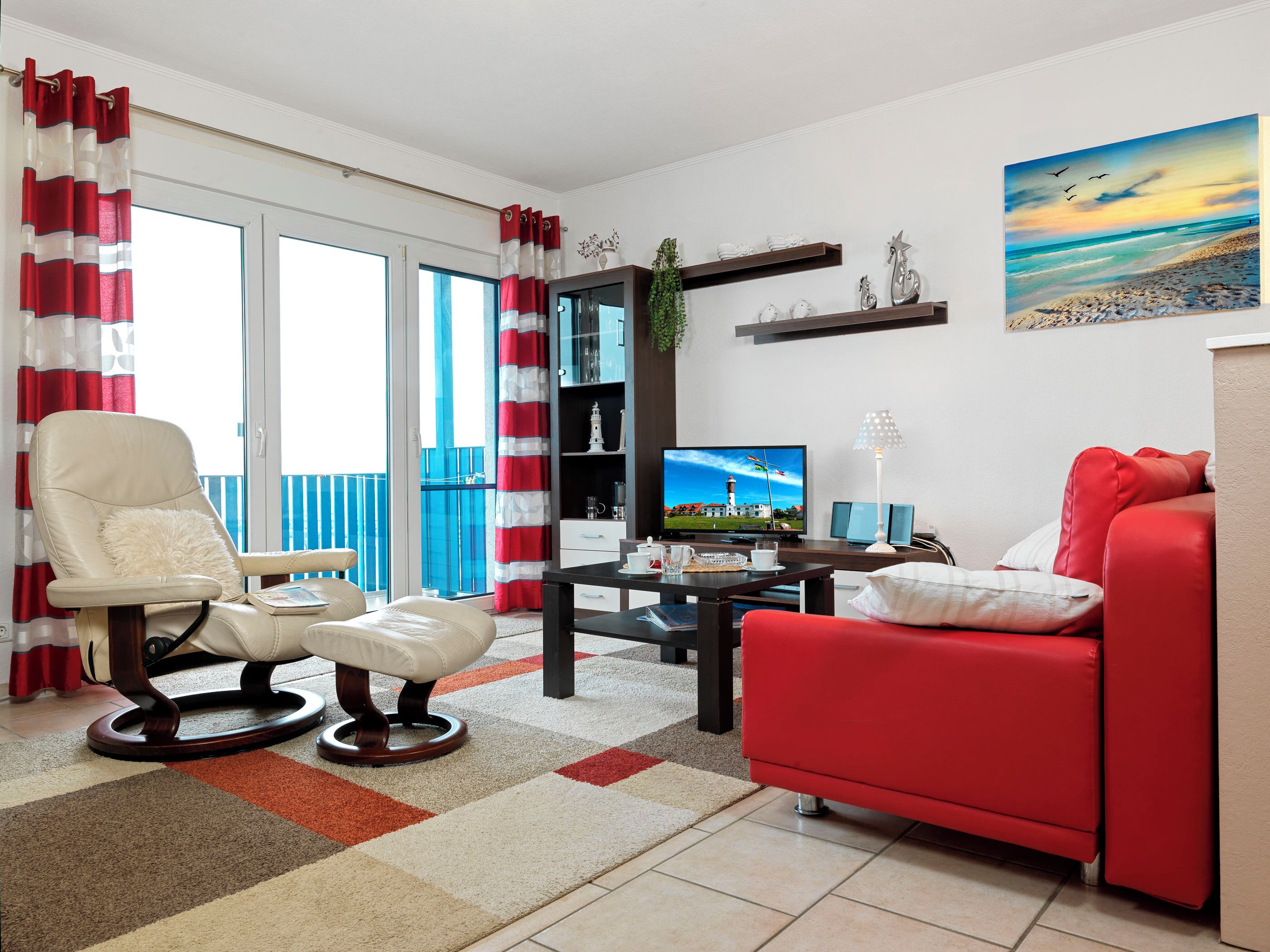 TV, DVD player, books, music library