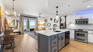 Condo, 1 Bedroom, Partial Ocean View (2-1303) | Private kitchen | Full-size fridge, microwave, oven, stovetop