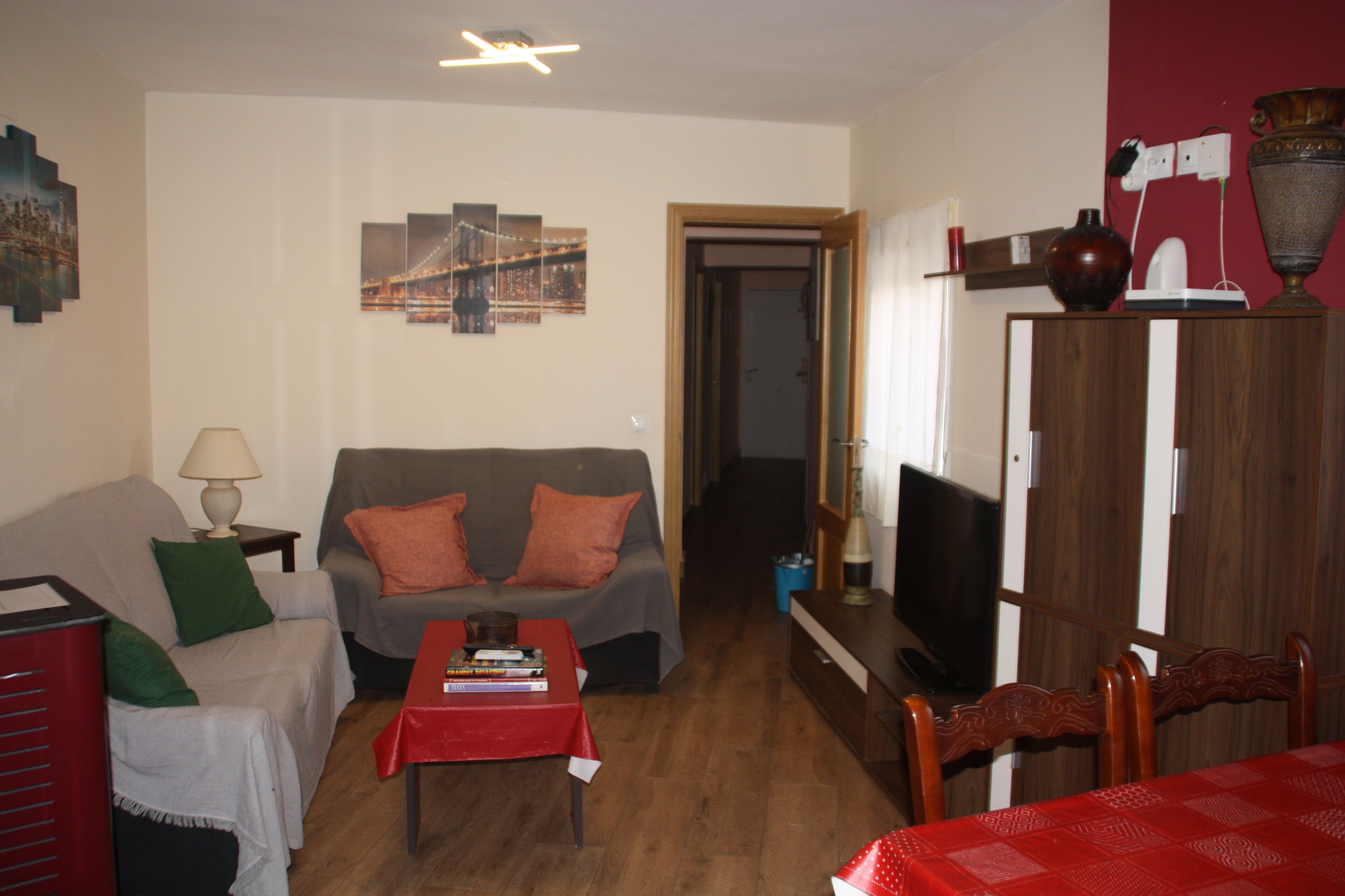 Una televisión, una chimenea, libros