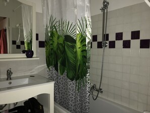 Bathtub, hair dryer