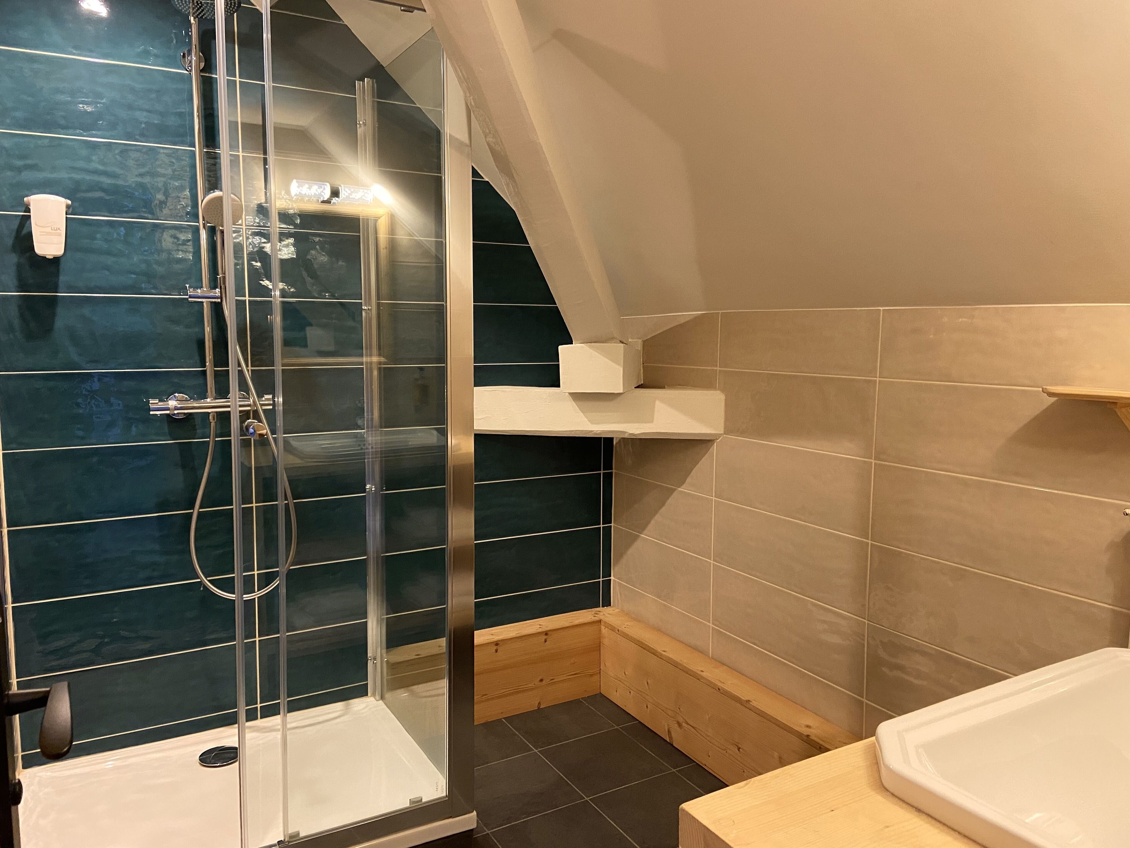 comfort triple room | bathroom | shower, hair dryer, towels, soap